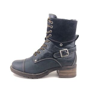 Taos Crave Black Leather Combat Boots EUR 38